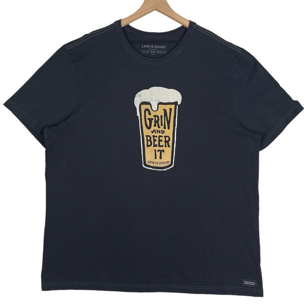 Life is Good Crusher Tee Mens XXL 2XL Grin and Beer It Graphic T Shirt Alcohol